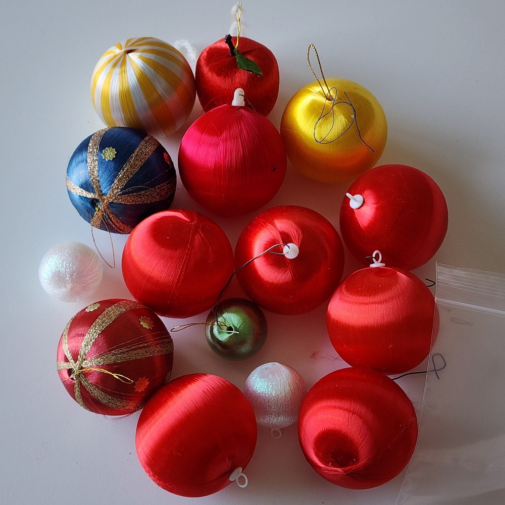 Satin Silk Thread Christmas Ornaments Multicolor Vintage Ball Apple MCM Kitsch